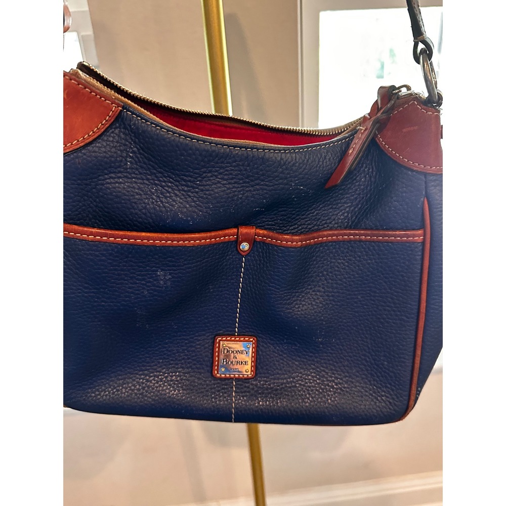 Dooney & Bourke Navy Blue Pebbled Leather Shoulder Bag Y2K Cognac Trim J10451750